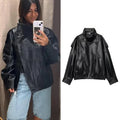 Chic Black Faux Leather Oversized Jacket